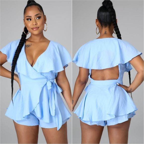 Blue Ruffled Romper - Picture 2 of 11